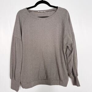 Grade & Gather Striped Long Sleeve Top S Cinch Cuff Balloon Sleeves Brown Gray